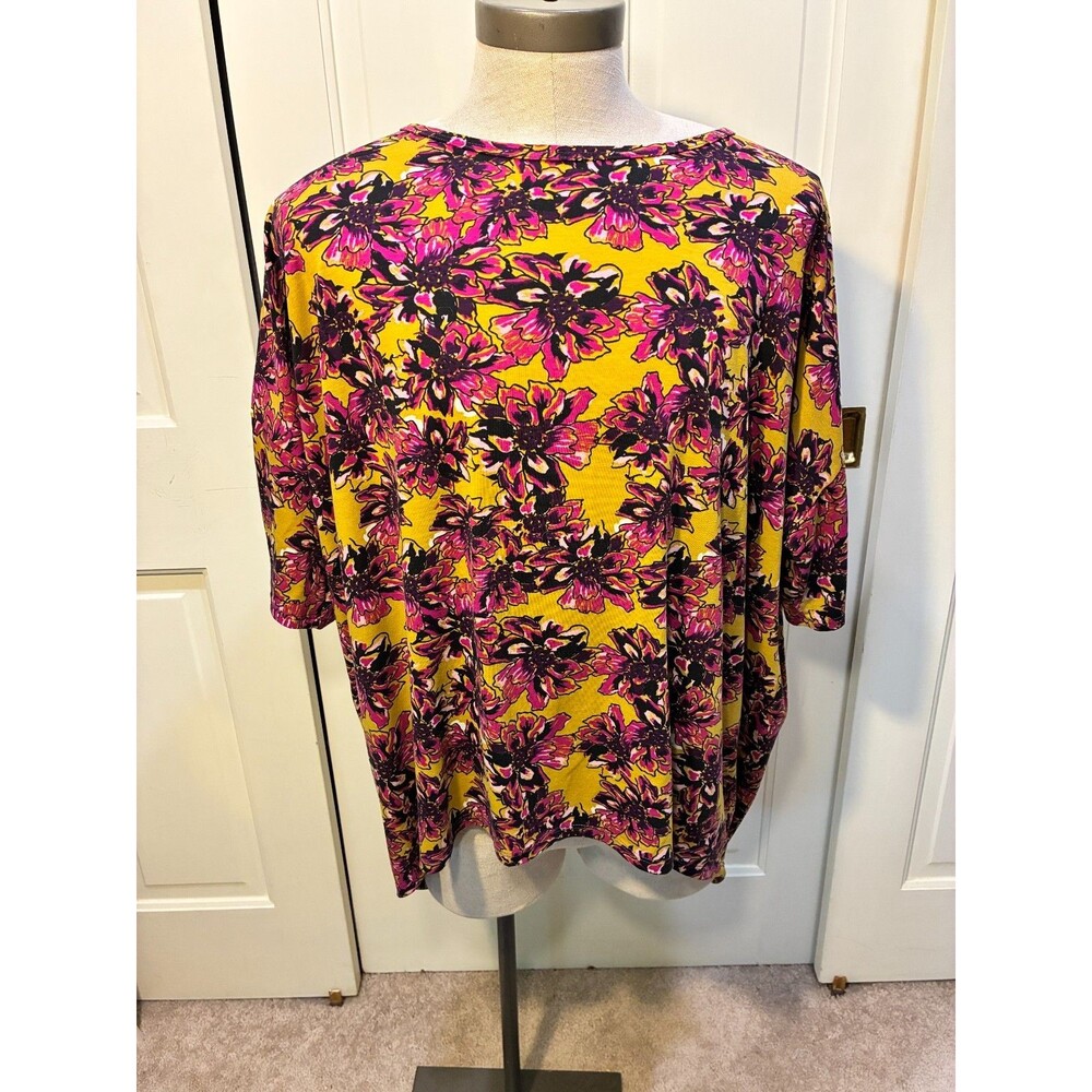 LuLaRoe Irma Tunic Top (Size 3XL, Pink & Mustard Yellow Floral) Sku#3-4